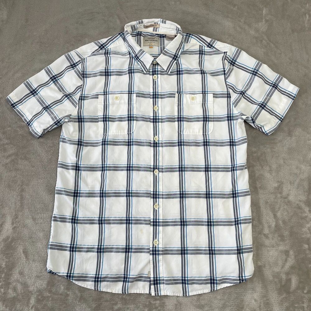 Quicksilver‎ Waterman Collection Button Up Shirt Men Large White Plaid SS
